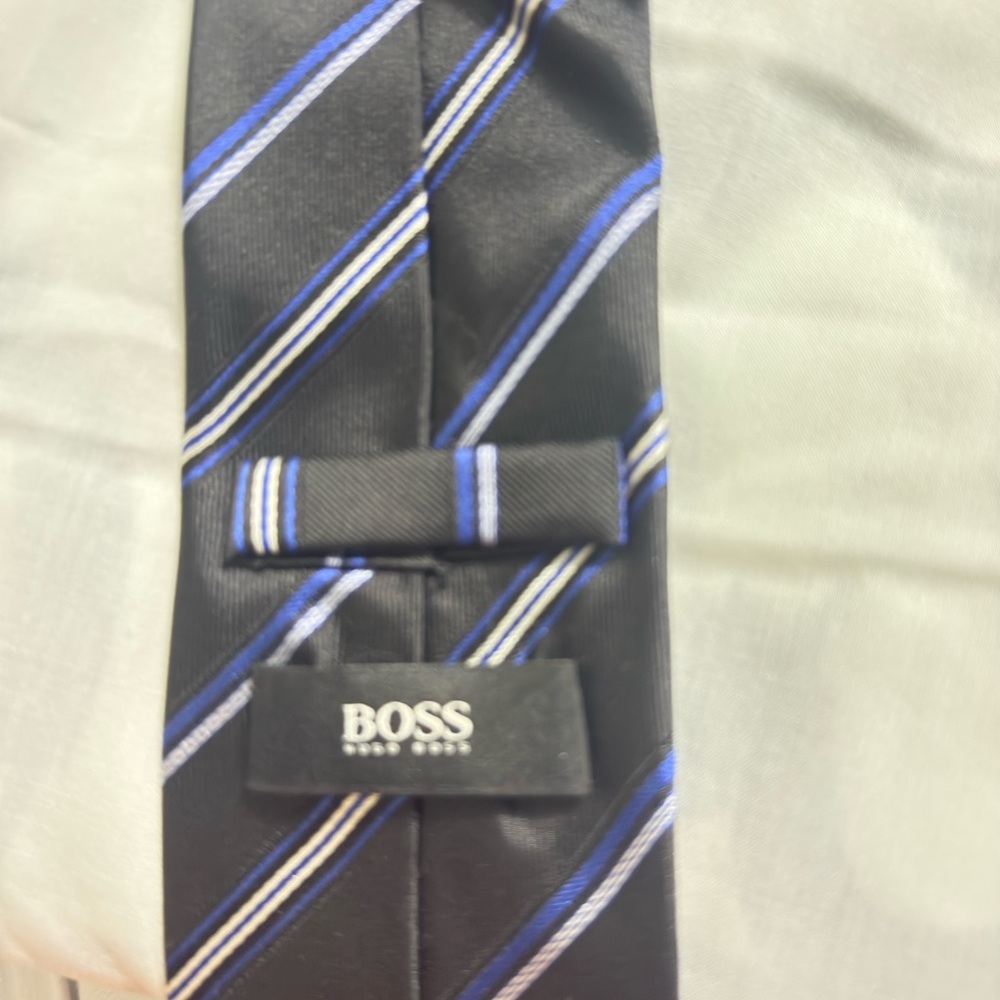 Hugo Boss Black Tie with Blue and White Stripes